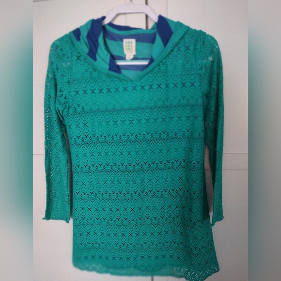 Title nine Tops - Title Nine Swimsuit Cover Up Size Small Beach Hooded Dress Turquoise/Blue Stripe